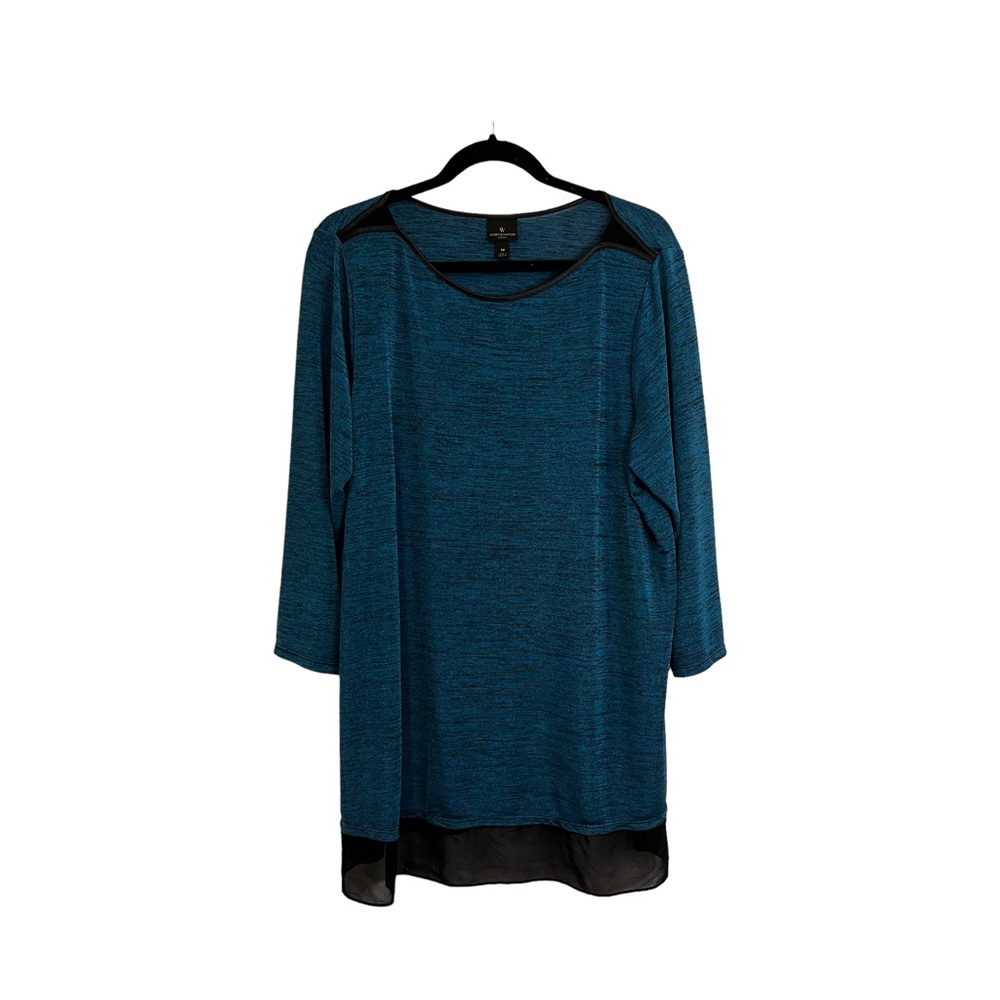 Worthington Green Black Heathered Sheer Hem Tunic Top Blouse Womens Size 1X
